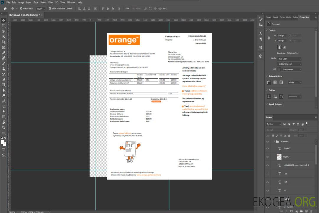 Facture d'activité des services publics d'Orange Pologne SCR template Facture d'activité des services publics d'Orange Pologne SCR template